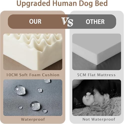 ROOMTEC Human Dog Bed, 71''x45''x12'' Size Fits Adult and Pet Washable Giant People Bed 10 CM Thick Memory Foam Large Oversize Pet Bed with Plump Pillow, Blanket, Strap - Blue