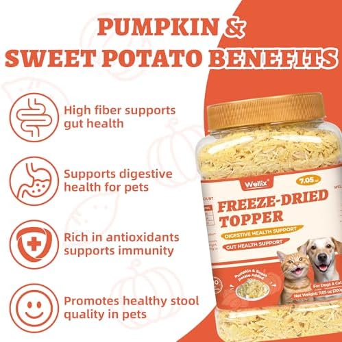 Wellix Freeze Dried Topper with Pumpkin&Sweet Potato for Dogs&Cats, 7.05oz