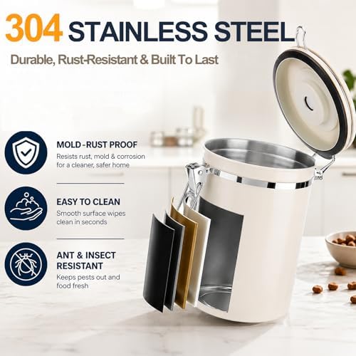 Dog Treat Container Airtight with Lid and Scoop - Stainless Steel Pet Treat Jar for Dog Cat Training Treats Storage - Moisture Proof Canister Keeps Treats Fresh (1.8L)