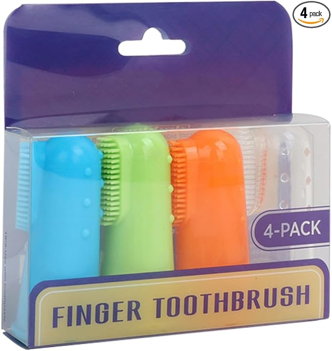 4PCS/Set Dog Finger Toothbrush for Pet Tooth Cleaning Tool - Soft, Flexible, Manual Pet Toothbrush - Green, Orange, Blue - 4 Pack