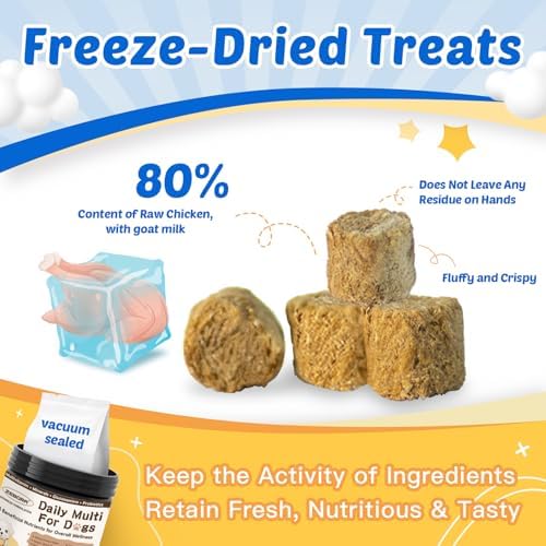 ZEBORA Dog Multivitamin - Vitamins and Supplements - 120 Freeze-Dried Chews | with Probiotics, Glucosamine and Omega 3 for Dogs Digestive Health, Immunity, Joint, Hip, Skin and Coat