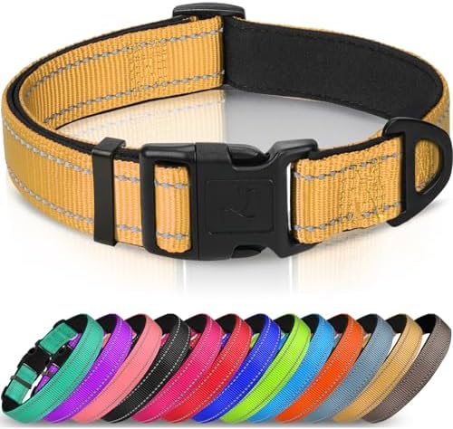 Joytale Reflective Dog Collar, Adjustable Neoprene Padded, Khaki M