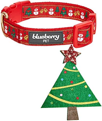 Blueberry Pet Festive Christmas Tree & Snowman Designer Dog Collar, Medium 14.5"-20", Eco-Friendly Glitter Décor, Durable Holiday Collar for Medium Dogs