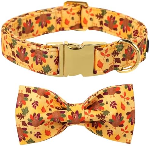 Lionet Paws Thanksgiving Day Dog Collar with Bowtie, Dogs Bowtie Collar with Metal Buckle for Dogs, Adjustable Comfortable Turkey Dog Collars Girl Boy, L, Neck 16-24 in