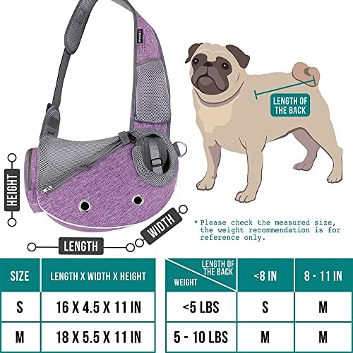 PetAmi Small Dog Sling Carrier, Hands-Free Purse, 10 lb, Purple
