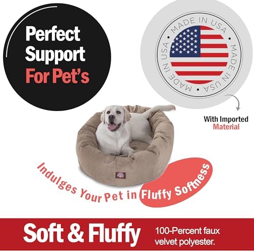 Majestic Pet Micro Velvet Dog Bed, 40 Inch Large, Round, Washable, Pearl