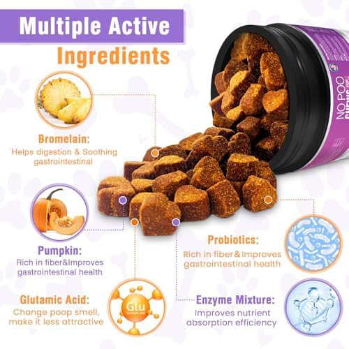 Coprophagia Deterrent for Dogs-200 Chews No Poop Eating Deterrent for Dog-Prevent Stop Dogs from Eating Poop Supplement-Breath Freshener-No Poo Chews with Digestive Enzymes&Probiotics-Cheese Favor