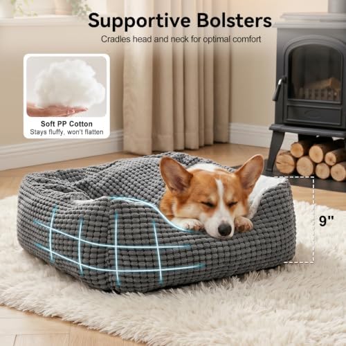 GASUR Dog Beds for Large Medium Small Dogs, Rectangle Cave Hooded Blanket Puppy Bed, Luxury Anti-Anxiety Orthopedic Cat Beds for Indoor Cats, Warmth and Machine Washable (30 inches, Grey)