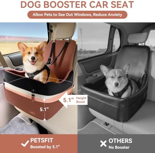 PETSFIT Dog Booster Car Seat - Patented Safety System, 5in Elevated Pad