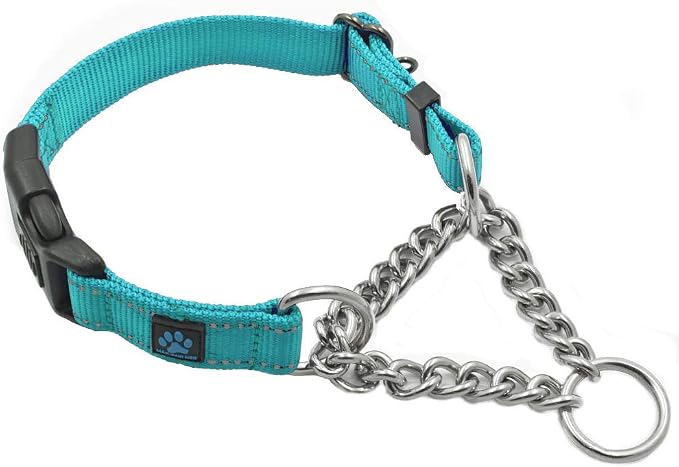Max and Neo Stainless Steel Chain Martingale Collar - We Donate to a Dog Rescue for Every Collar Sold (Small, Teal)