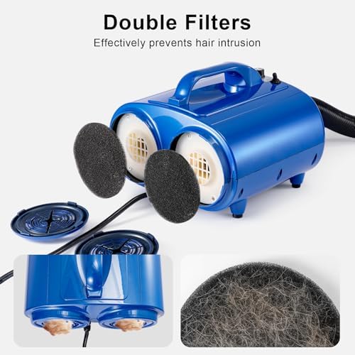 GROWNEER High Velocity Professional Pet Grooming Hair Drying Force Dryer Blower,Double Motor High Performance Dog Pet Grooming Dryer,Large Dog Blow Dryer,Pet Hair Dryer,110V（DHD-2400F）