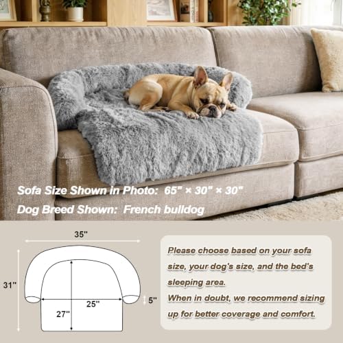GGIB Calming Dog Bed Fluffy Plush Dog Mat for Furniture Protector with Removable Washable Cover for Large Medium Small Dogs and Cats (Small,Grey)
