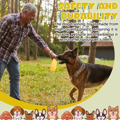 Blueweenly Yellow Dog Bumper Toy Training Dummy, 4 Pcs | Plastic Lightweight Floats on Water, Textured with Rope for Fetch, Pool Outdoor Retrieving, Summer Water Play