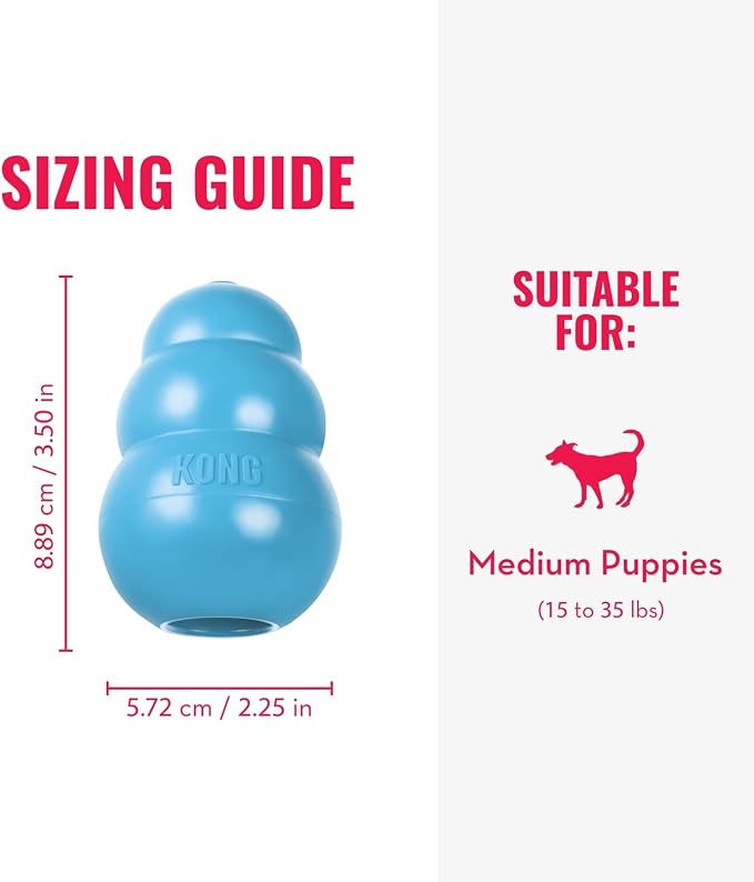 KONG Puppy, Natural Rubber Teething Chew Toy, for Medium Puppies, Blue | Gentle Natural Teething Rubber Toy, Stuffable for Treats & Built for Chewing & Fetch with Growing Puppies