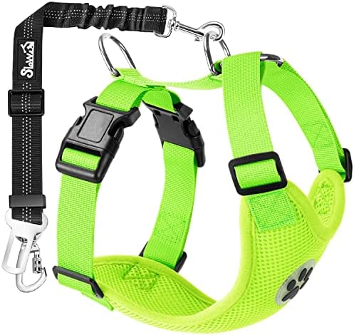 SlowTon Dog Car Harness & Seatbelt, Lime M