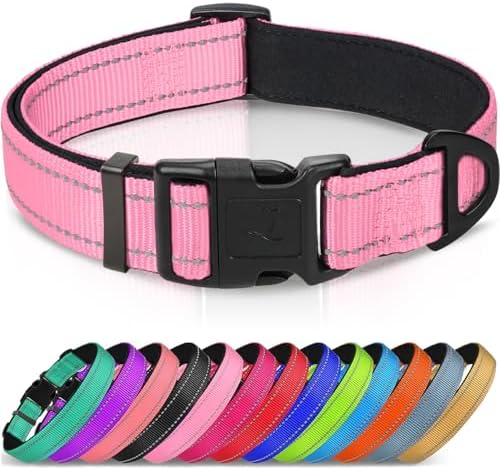 Joytale Reflective Dog Collar, Adjustable Neoprene Padded, Pink XL