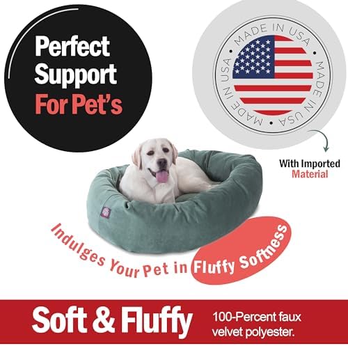 Majestic Pet Micro Velvet Dog Bed, 40 Inch Large, Round, Washable, Azure