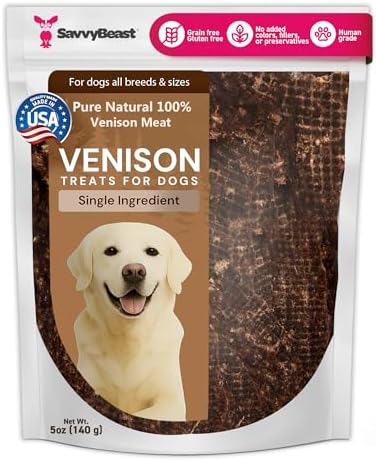 SavvyBeast Dehydrated Venison Dog Treats, Hypoallergenic, USA Made, 5 oz