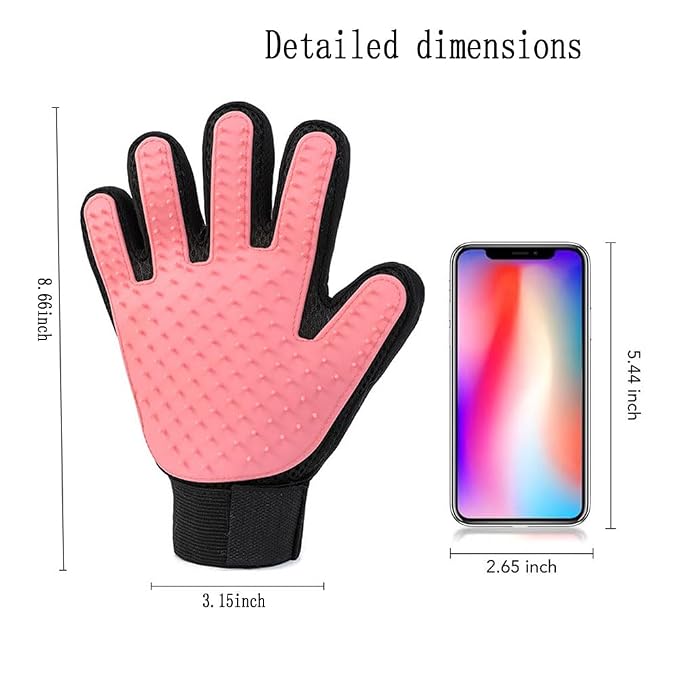 Pet Grooming Gloves Cat Brushes Gloves，Gentle Brush for Cats, Dogs, and Horses,Comes with a Comb (Pink A pair)
