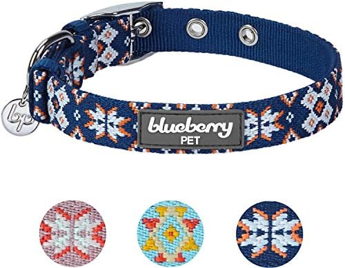 Blueberry Pet Southwestern Modern Tribal Print Navy Braided Adjustable Dog Collar with Metal Buckle, Neck 9-12.5", for Small Breed