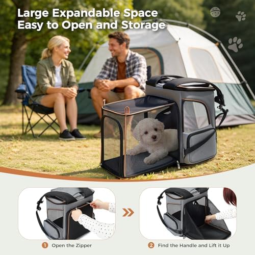 Lekereise Pet Carrier Backpack Expandable Cat Backpack Carrier for Small Dogs Large Cats Puppies, Dog Backpack Carrier for Hiking Travel Outdoor Hold Pets Up to 20 25 Lbs, Grey