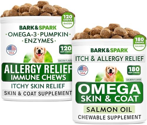 Allergy Relief + Omega 3 for Dogs - Oil Treats for Dog Shedding, Skin Allergy, Itch Relief, Dry Skin & Hot Spots Treatment, Joint Health - Skin and Coat Supplement - EPA & DHA Fatty Acids