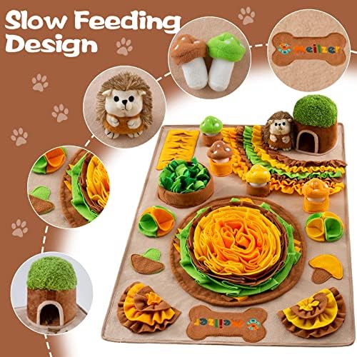 Large Snuffle Mat for Dogs 40'' x 27.5'' Sniff Mat with Hedgehog Puzzle Toy Squeaky Mushrooms Interactive Toys Portable Feeding Mat for Foraging Skills