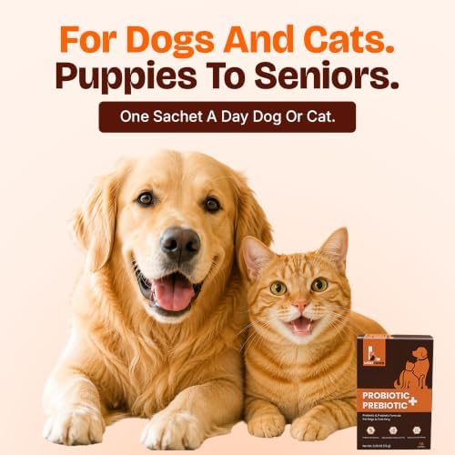 Probiotics for Dogs & Cats | 30 Sachets | Synbiotic Powder, 9.2 Billion CFU, 12 Strains with Prebiotics, Digestive Enzymes & S. boulardii | Gut Health, Diarrhea & Immune Support