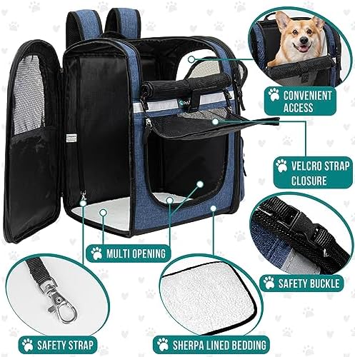 PetAmi Dog Backpack Carrier for Cats, 4-Way Entry Ventilated, 18 lbs, Blue