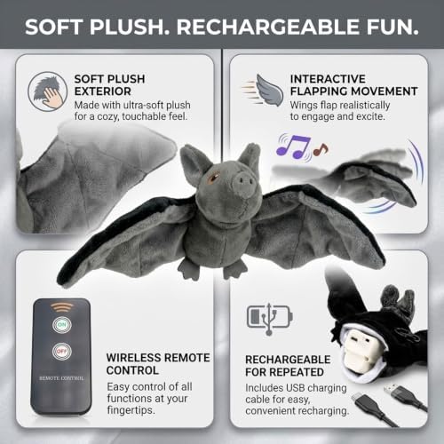 2026 New Cat and Dog Flying Bat Toy, Flap Bat Dog Toy for Door Frame, hirping Interactive Catnip Toys, Touch Activated, echargeable with RC(Black)