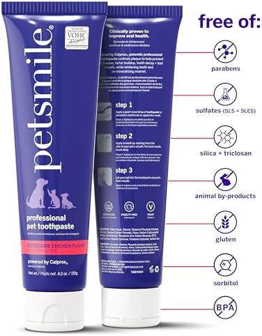 Petsmile VOHC Accepted Toothpaste, Rotisserie Chicken 4.2 Oz, Cats + Dogs | Pet-Approved, Calprox® Powered, Fights Plaque + Tartar, No-Brush Required, Human-Grade, 6-Month Supply, Clinically Proven