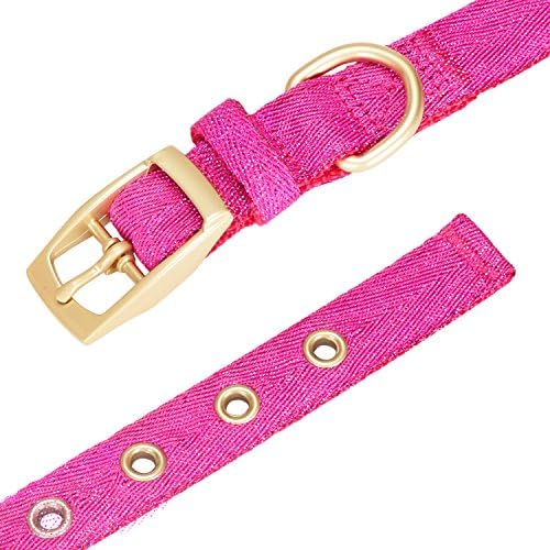 Blueberry Pet The Most Coveted Designer Mixed Metallic Thread Adjustable Dog Collar in Dazzling Rose Pink with Metal Buckle, Neck 7.5-10", for Small Breed
