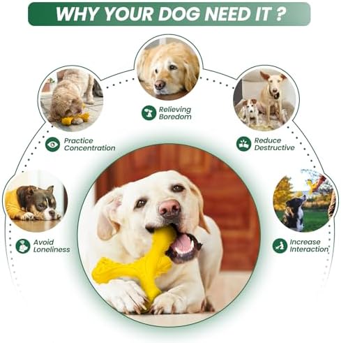 Dog Chew Toys for Aggressive Chewers Large Breed,Indestructible Bones Toy，Durable Cleaning Toothbrush Natural Rubber Dog Toys… (Yellow)