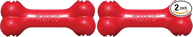 KONG Goodie Bone - Classic Durable Natural Rubber Dog Bone, Supports Mental Engagement - Treat Dispensing - Red - for Medium Dogs (Pack of 2)