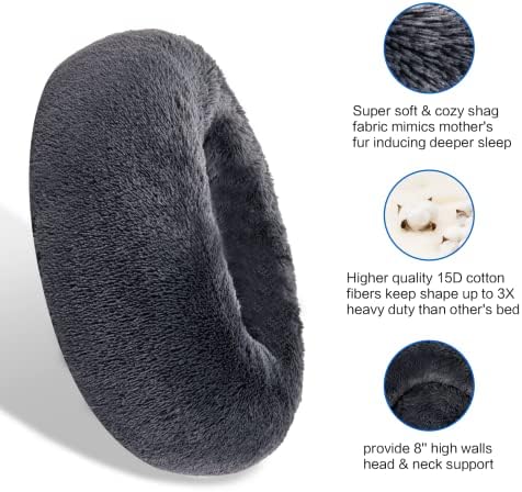 SAVFOX Calming Donut Dog Bed, 30", Dark Grey