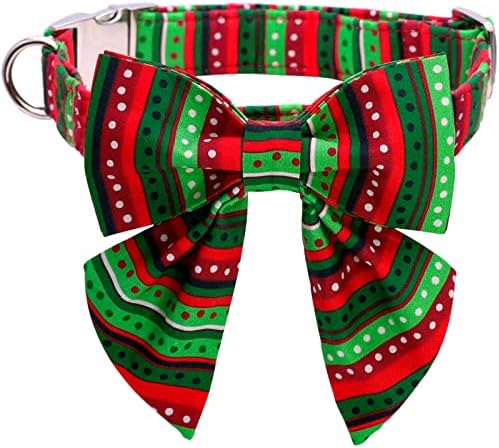 Lionet Paws Christmas Dog Collar with Bowtie, Dog Sailor Bow Collar with Metal Buckle for Dogs, Adjustable Comfortable Dog Collar Girl Gift, M, Neck 13.5-22 in
