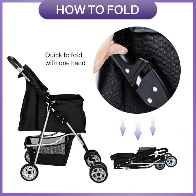 BestPet Pet Stroller - Black, 4 Wheels