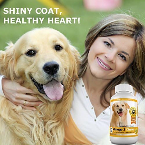 Amazing Combo Omega-3 Fish Oil and Probiotics for Dogs - Pure All-Natural Pet Antioxidant - Promotes Shiny Coat, Brain Health, Eliminates Diarrhea Gas and Joint Pain, 120 Tasty Chews x 6