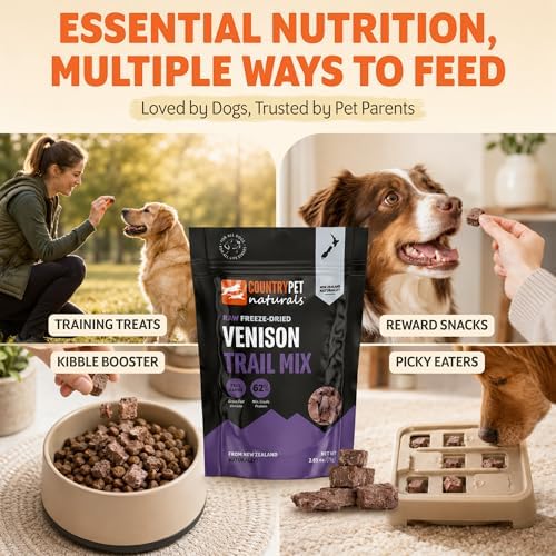 New Zealand Raw Freeze-Dried Venison Treats - Wild Novel Protein, Lung, Spleen, Kidney - 62% Protein, Grass-Fed, Single Ingredient, Grain/Gluten Free, Topper. 1-Pack