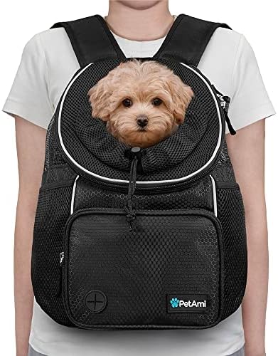 PetAmi Adjustable Dog & Cat Chest Carrier Backpack, Max 10 lbs, Black