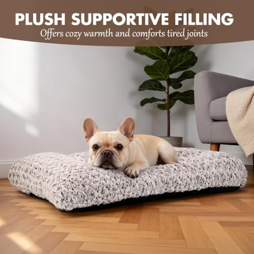 Dog Bed Crate Pad - Rosette Pattern White Velvet Pet Bed Anti-Slip Comfy Kennel Pad for Crates Rosette Brown XL