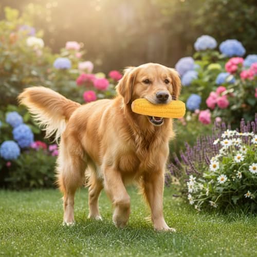 Jinshining Yellow Dog Puppy Latex Corn-Shaped Squeaky Bite-Resistant Interactive Chew Toy - for Aggressive Chewers, Small/Medium/Large Dogs