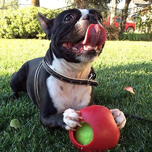Jolly Pets Teaser Ball Interactive Dog Toy, 4.5 in Small, Red | Ball-within-a-ball puzzle toy that floats - add peanut butter to the inner ball for extra fun