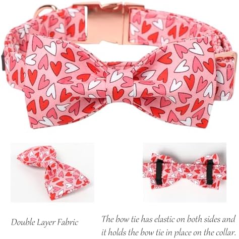 Lionet Paws Valentines Dog Collar Bowtie, Dog Bowtie Collar with Metal Buckle for Dogs, Adjustable Comfortable Dogs Collars Girl Boy, S, Neck 10-16 in