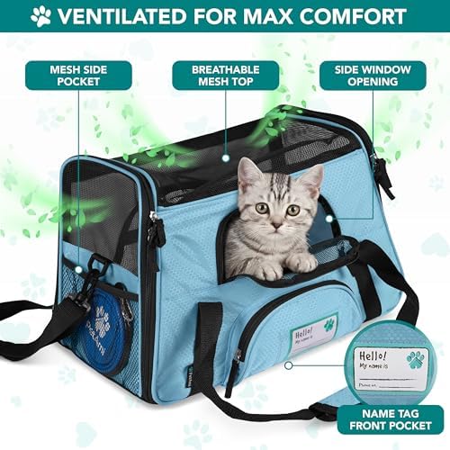 PetAmi Airline Approved Pet Carrier, Cats & Small Dogs, Large, Light Blue