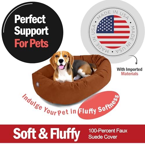 Majestic Pet Suede Calming Dog Bed, 32 Inch Medium, Washable, Rust