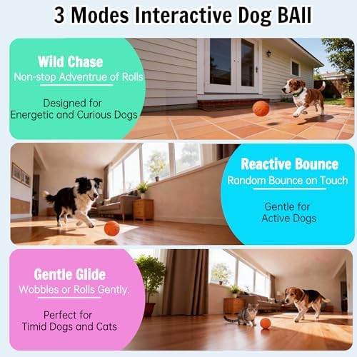 Self-Moving Rolling Dog Ball, Interactive Toy, Rechargeable | Automatic Jumping, Electric, Motion Activated, Mental Stimulation, 3 Modes, Anti-Boredom, Small Medium Large Breeds