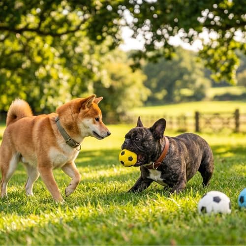 8 Pack 2 Inch Squeaky Dog Soccer Ball Toys, Soft Latex for Small Dogs | Colorful assorted set. Perfect for fetch, chew, training, teething. Interactive dog toys for small medium breeds and puppies.