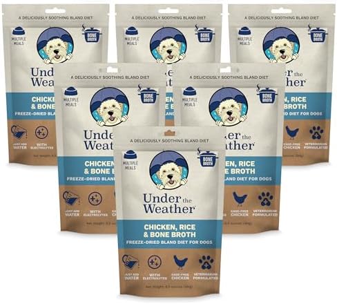 Under the Weather Easy to Digest Bland Diet for Sick Dogs - Always Be Ready - Contains Electrolytes - Gluten Free, All Natural, Freeze Dried 100% Human Grade Meats - 6 Pack Chicken, Rice & Bone Broth