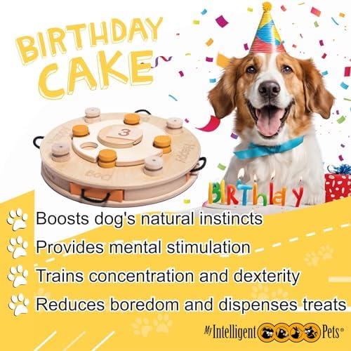 Birthday Cake Interactive Dog Puzzle Toy Level 4-21 Treat Compartments, Adjustable Difficulty - Mental Stimulation, Enrichment Game for Smart Dogs | Intelligence Toy for Dogs Mental Load - Interactive Toy Dog, Thinking Games for Dogs